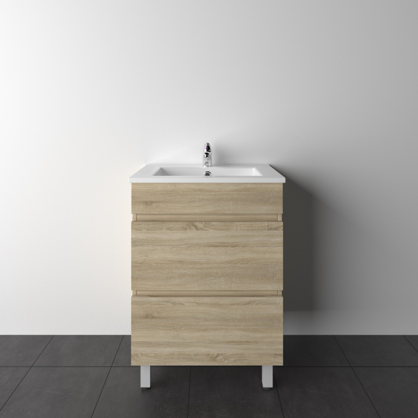 600mm White Oak MDF Bathroom Vanity 2 Drawers Free Standing Cabinet Only