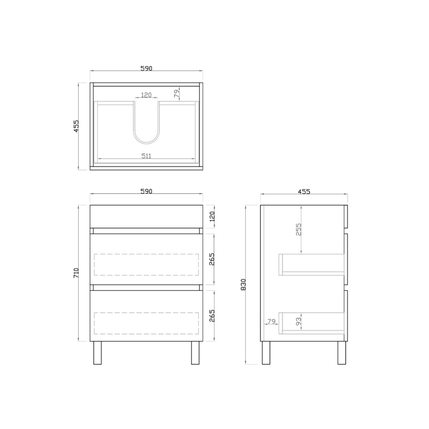 600mm Matte White MDF Bathroom Vanity 2 Drawers Free Standing Cabinet Only