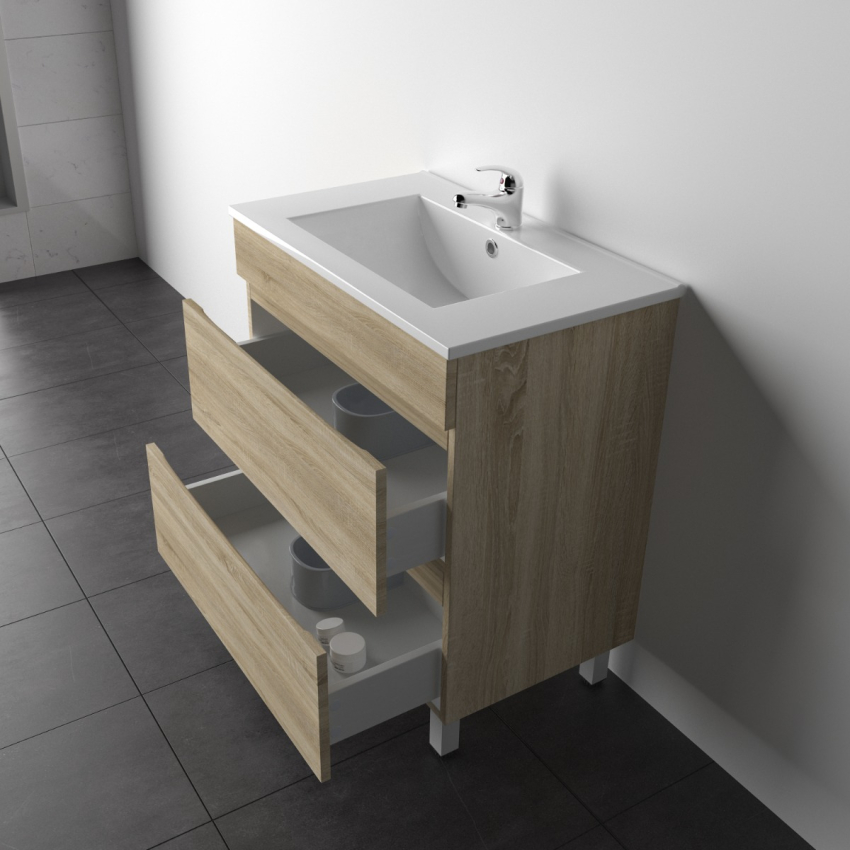750mm White Oak MDF Bathroom Vanity 2 Drawers Free Standing Cabinet Only