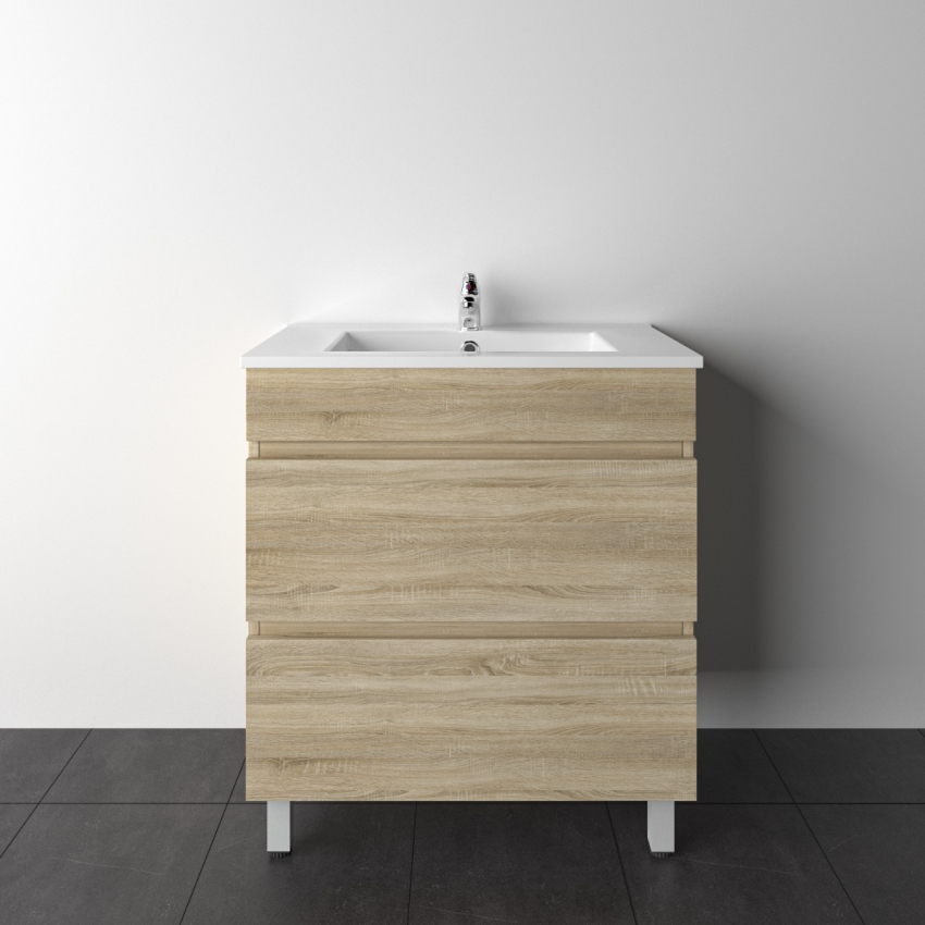 750mm White Oak MDF Bathroom Vanity 2 Drawers Free Standing Cabinet Only