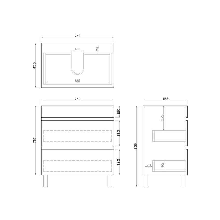750mm Dark Oak MDF Bathroom Vanity 2 Drawers Free Standing Cabinet Only