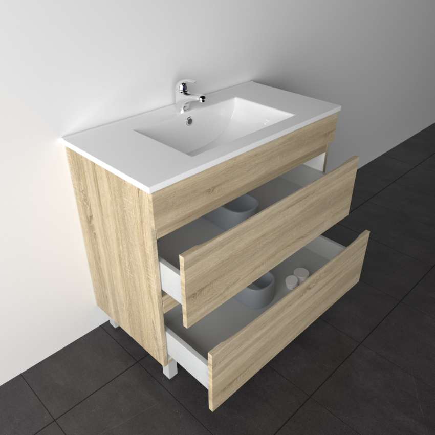 900mm White Oak MDF Bathroom Vanity 2 Drawers Free Standing Cabinet Only