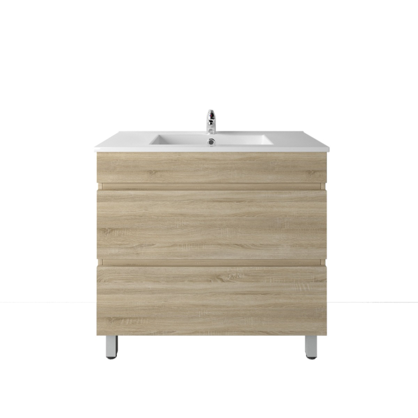 900mm White Oak MDF Bathroom Vanity 2 Drawers Free Standing Cabinet Only
