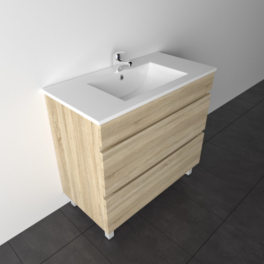 900mm White Oak MDF Bathroom Vanity 2 Drawers Free Standing Cabinet Only