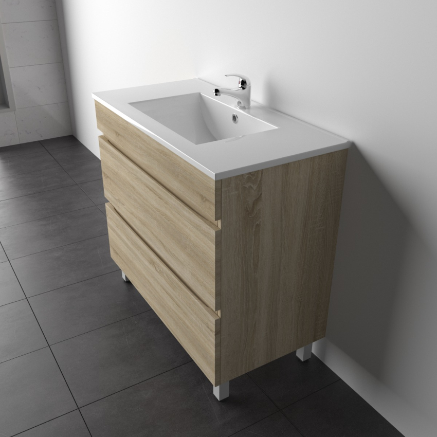 900mm White Oak MDF Bathroom Vanity 2 Drawers Free Standing Cabinet Only