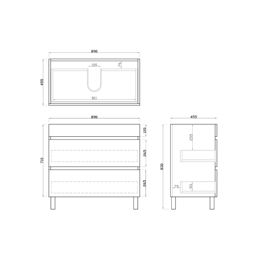 900mm Dark Grey MDF Bathroom Vanity 2 Drawers Free Standing Cabinet Only