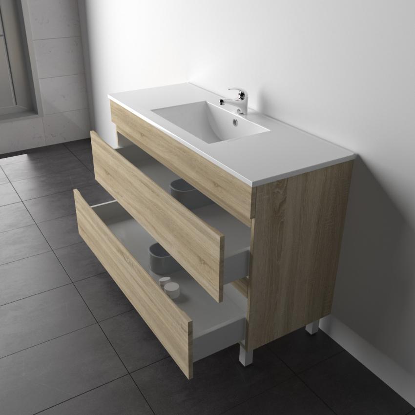 1200mm White Oak MDF Bathroom Vanity 2 Drawers Free Standing Cabinet Only
