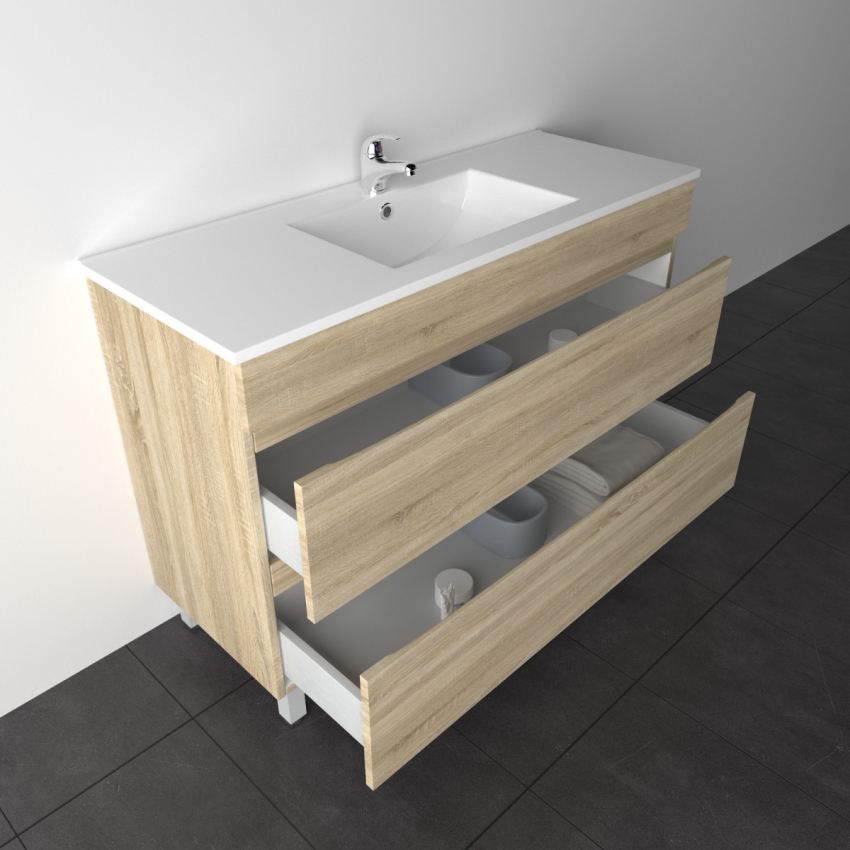 1200mm White Oak MDF Bathroom Vanity 2 Drawers Free Standing Cabinet Only