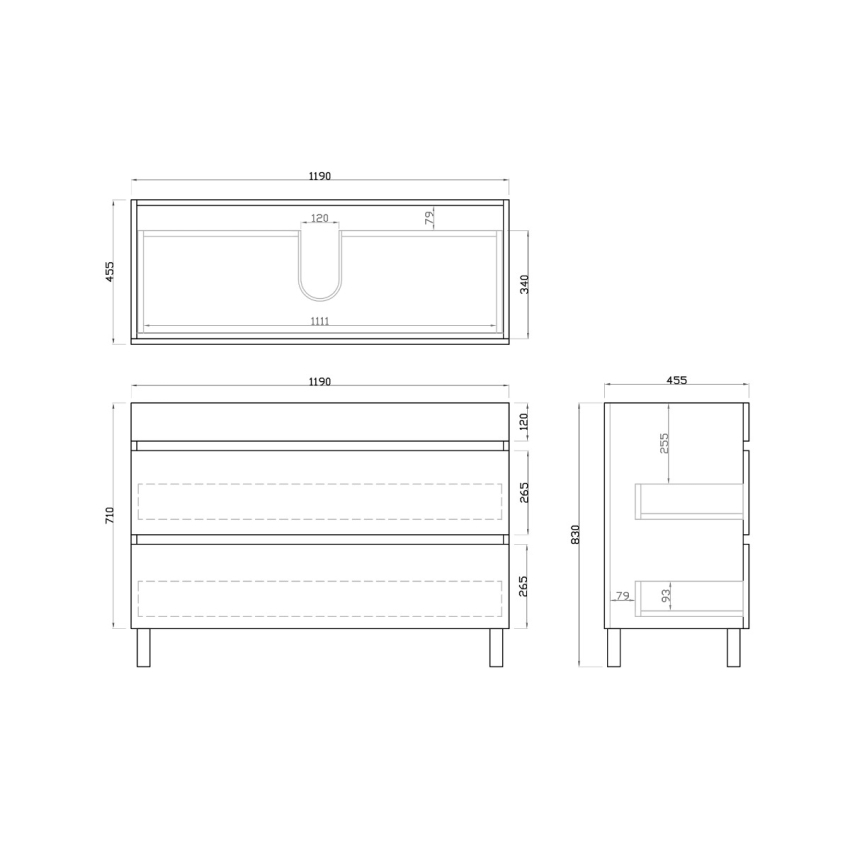 1200mm Dark Grey MDF Bathroom Vanity 2 Drawers Free Standing Cabinet Only
