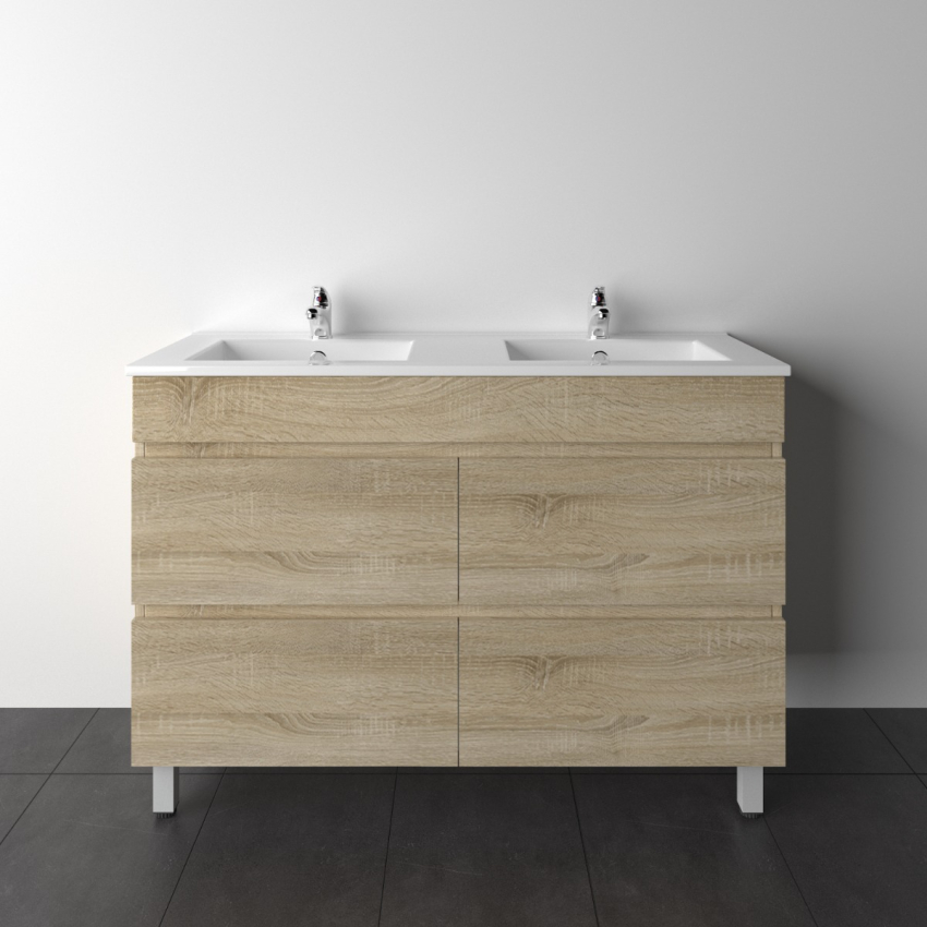 1200mm White Oak MDF Bathroom Vanity 4 Drawers Free Standing Cabinet Only