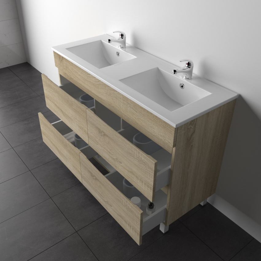 1200mm White Oak MDF Bathroom Vanity 4 Drawers Free Standing Cabinet Only