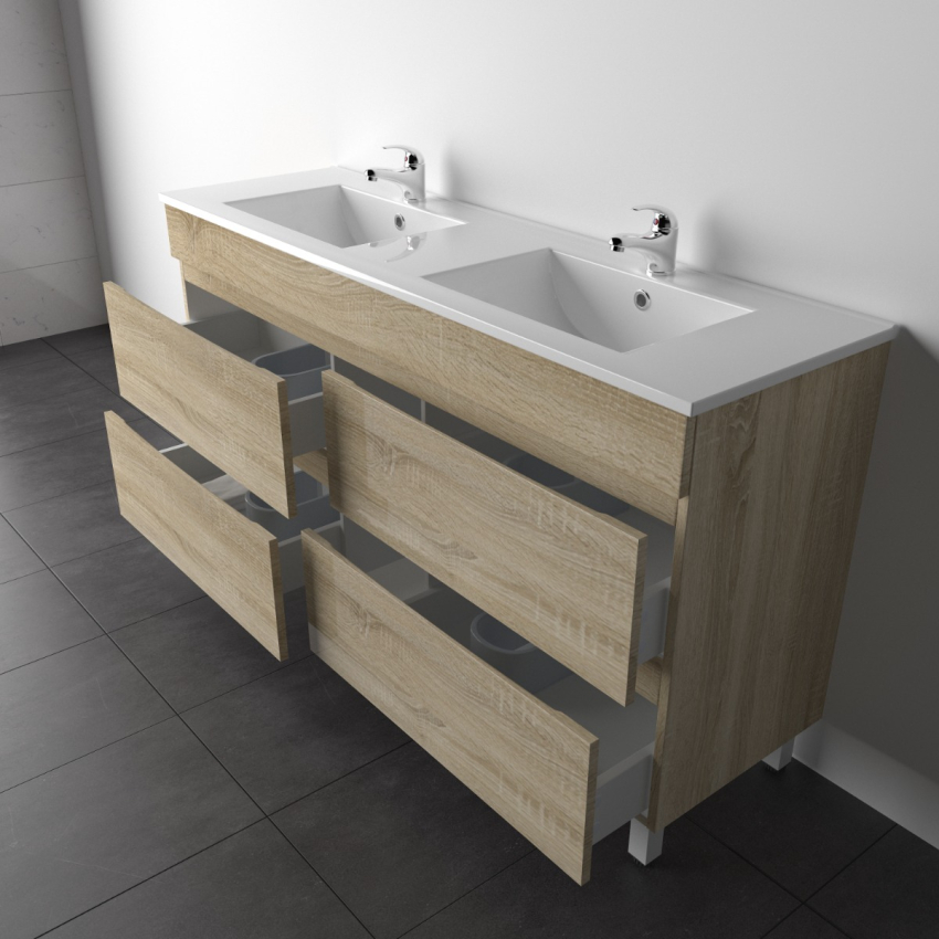 1500mm White Oak MDF Bathroom Vanity 4 Drawers Free Standing Cabinet Only
