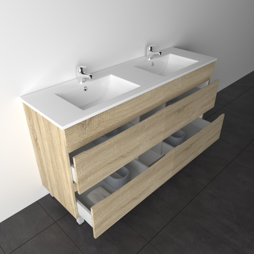 1500mm White Oak MDF Bathroom Vanity 4 Drawers Free Standing Cabinet Only