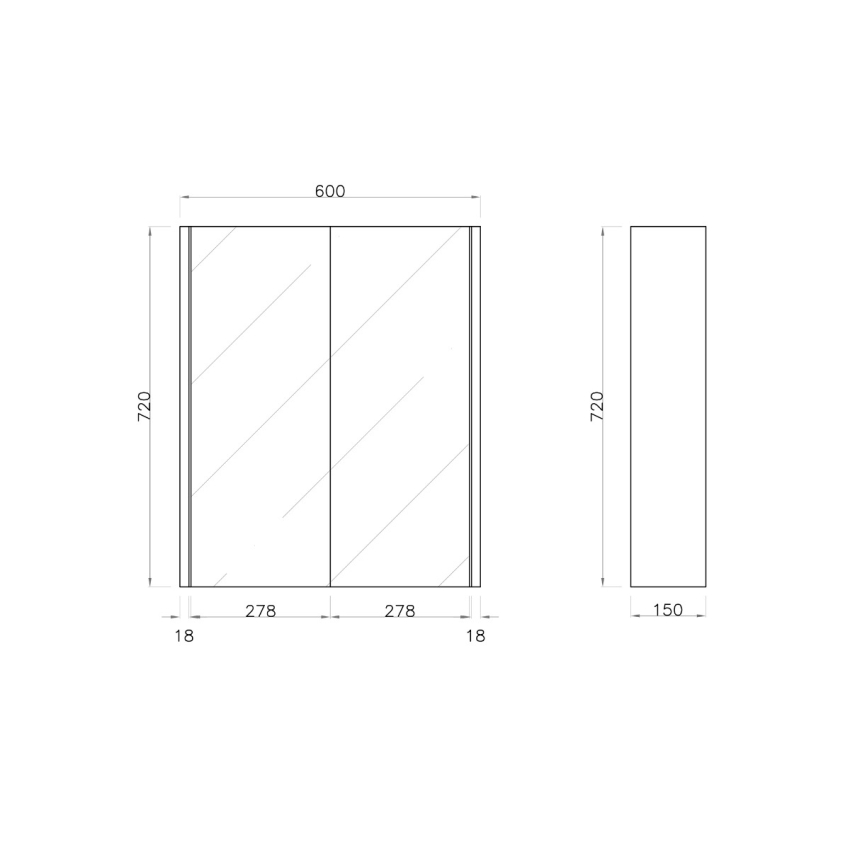 600mm Pencil Mirror Dark Oak MDF 2 Doors Shaving Cabinet