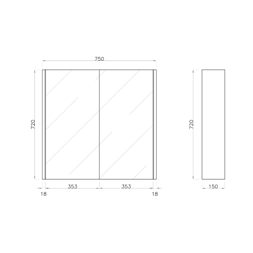 750mm Pencil Mirror Dark Oak MDF 2 Doors Shaving Cabinet