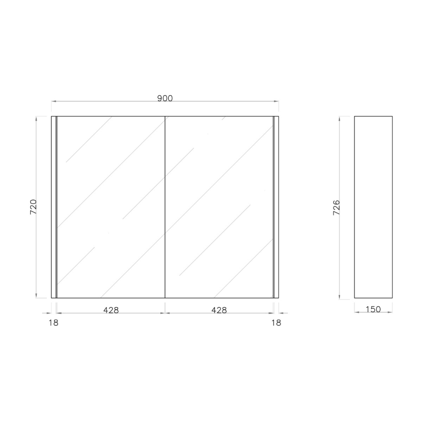 900mm Pencil Mirror Dark Oak MDF 2 Doors Shaving Cabinet