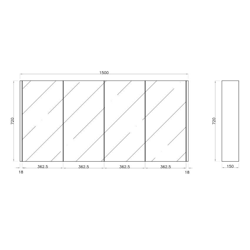 1500mm Pencil Mirror White Oak MDF 4 Doors Shaving Cabinet