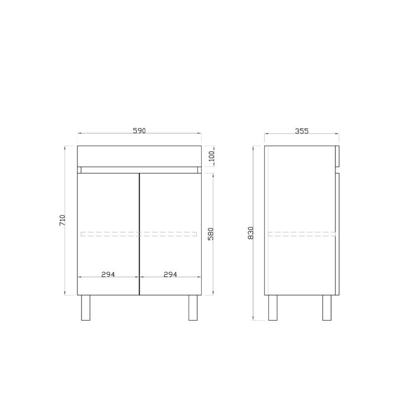 600mm Narrow White Oak MDF Bathroom Vanity 2 Doors Free Standing Cabinet Only
