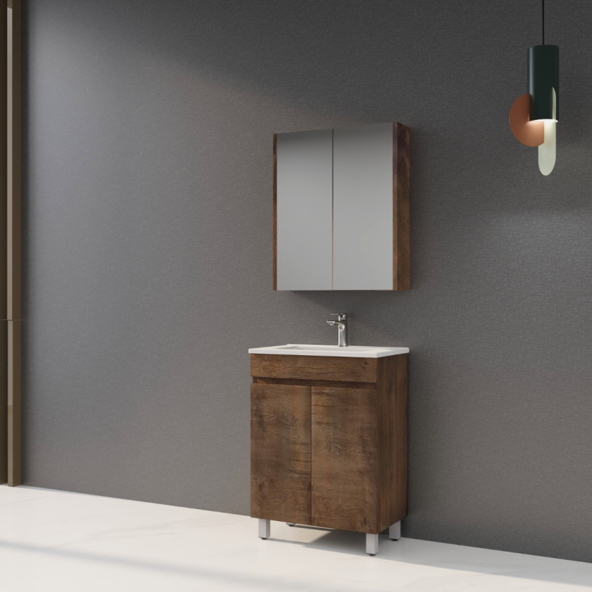 600mm Narrow Dark Oak MDF Bathroom Vanity 2 Doors Free Standing Cabinet Only