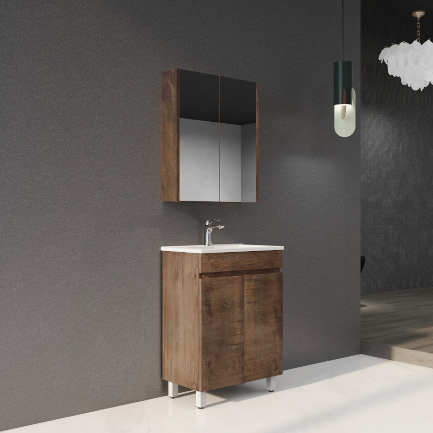 600mm Narrow Dark Oak MDF Bathroom Vanity 2 Doors Free Standing Cabinet Only