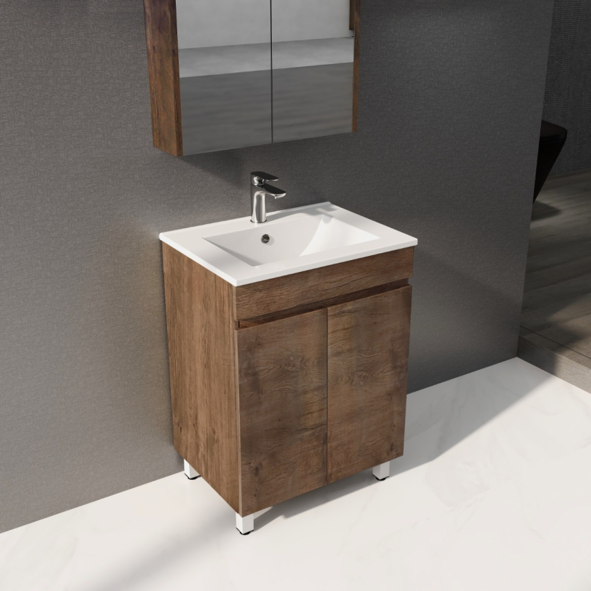 600mm Dark Oak MDF Bathroom Vanity 2 Doors Free Standing Cabinet Only