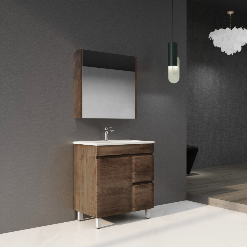 750mm Dark Oak MDF Bathroom Vanity Right Drawers Free Standing Cabinet Only