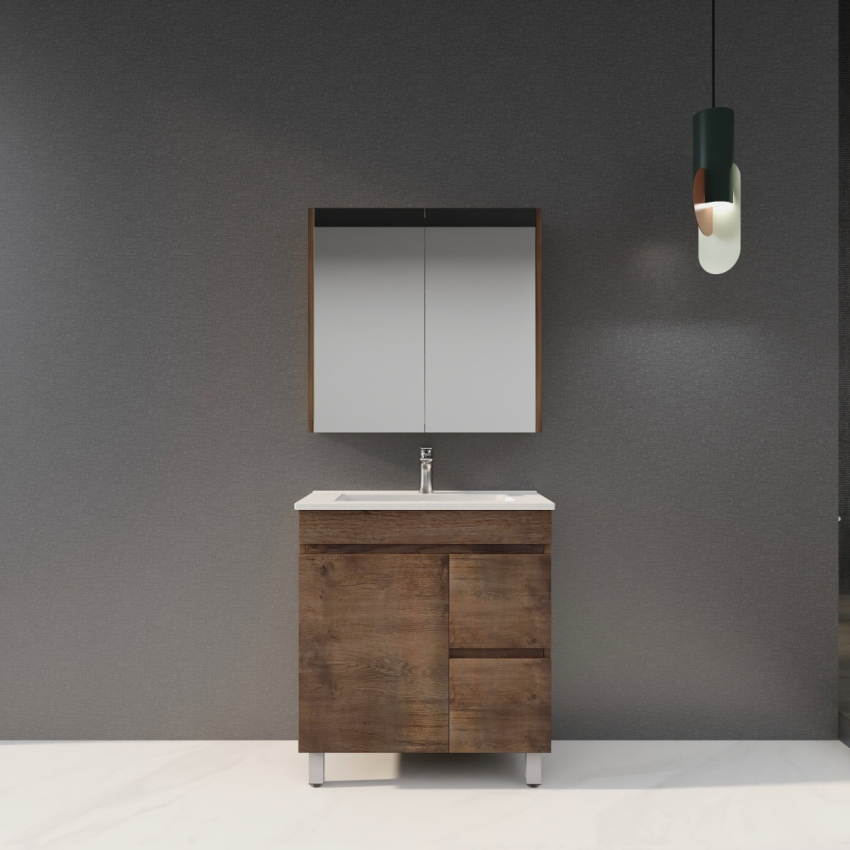 750mm Narrow Dark Oak MDF Bathroom Vanity Right Drawers Free Standing Cabinet Only