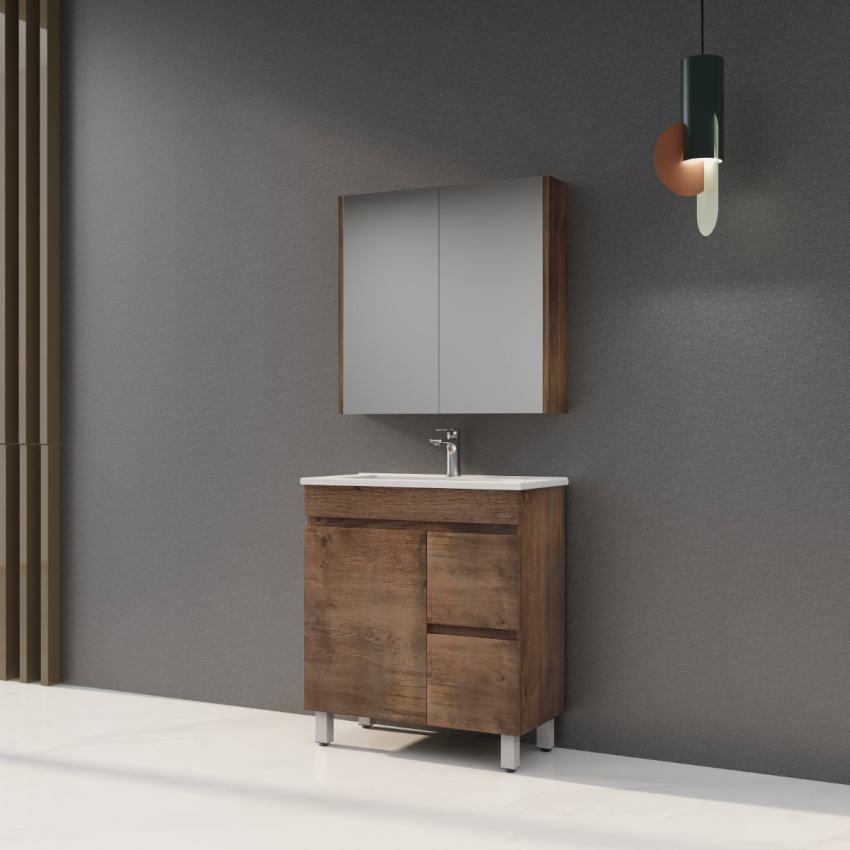 750mm Narrow Dark Oak MDF Bathroom Vanity Right Drawers Free Standing Cabinet Only