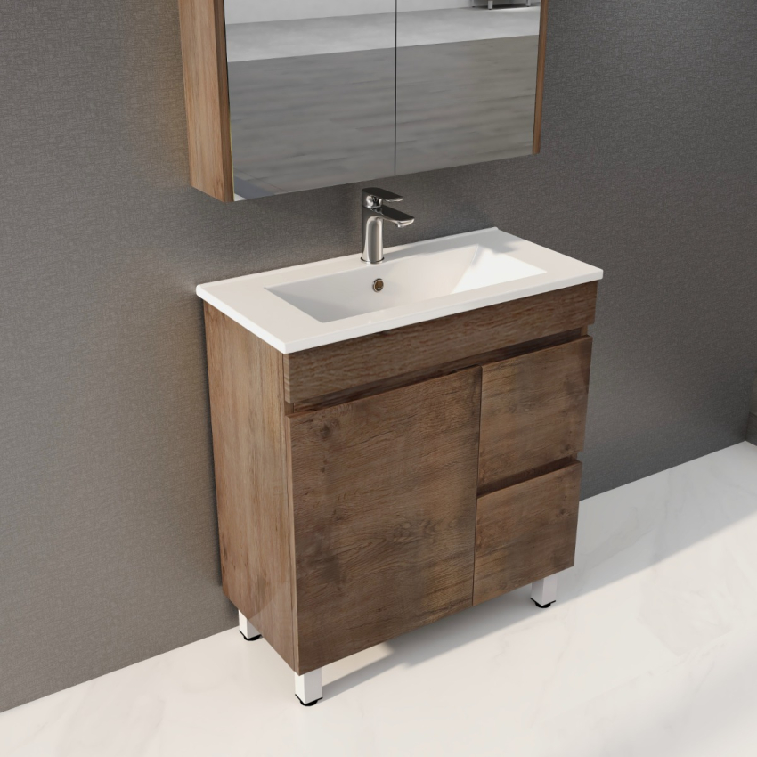 750mm Narrow Dark Oak MDF Bathroom Vanity Right Drawers Free Standing Cabinet Only