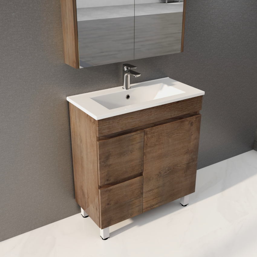 750mm Narrow Dark Oak MDF Bathroom Vanity Left Drawers Free Standing Cabinet Only