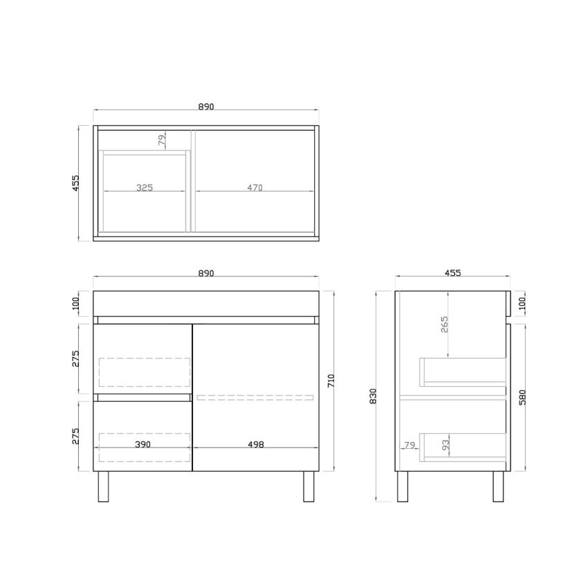 900mm White Oak MDF Bathroom Vanity Left Drawers Free Standing Cabinet Only