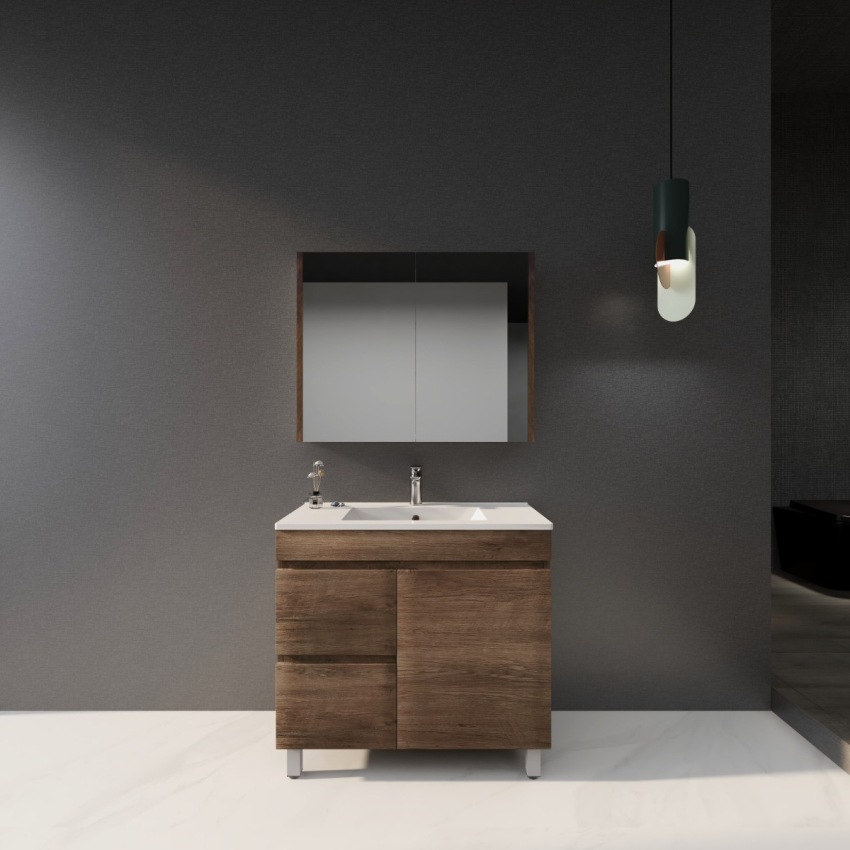 900mm Dark Oak MDF Bathroom Vanity Left Drawers Free Standing Cabinet Only