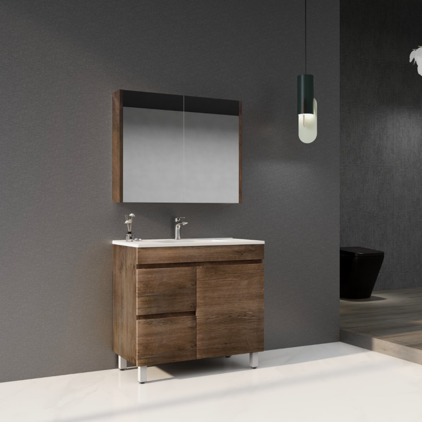 900mm Dark Oak MDF Bathroom Vanity Left Drawers Free Standing Cabinet Only