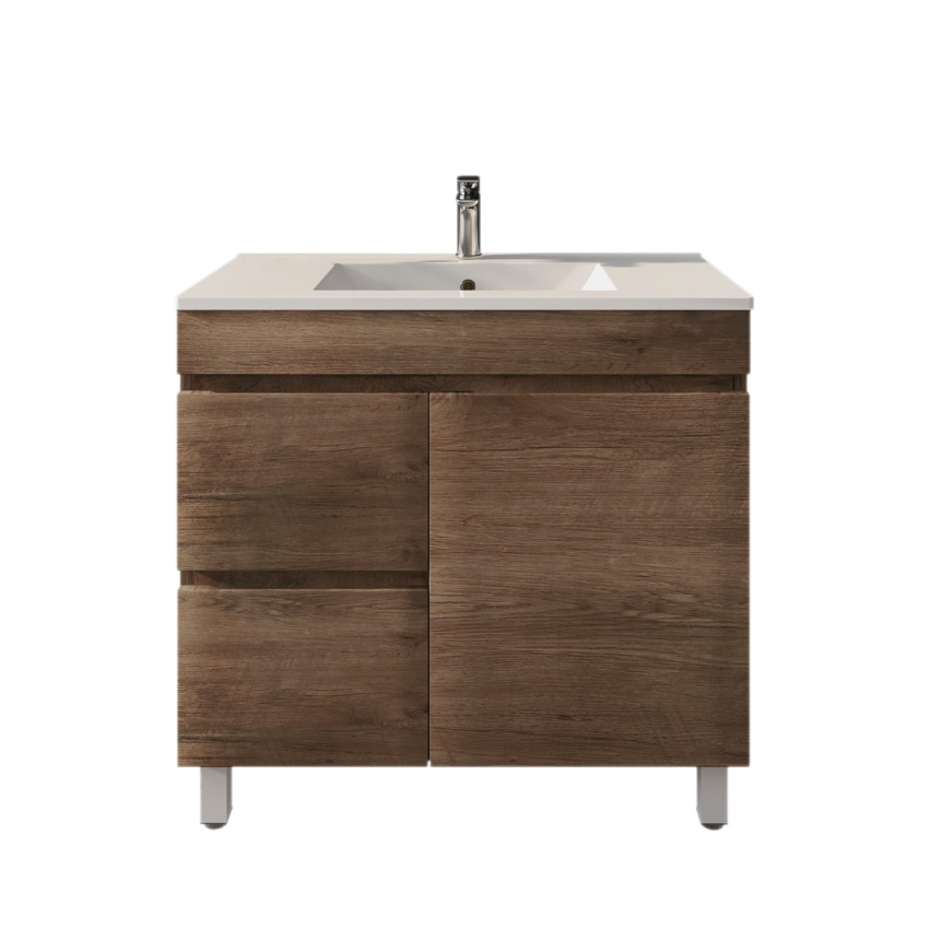 900mm Dark Oak MDF Bathroom Vanity Left Drawers Free Standing Cabinet Only