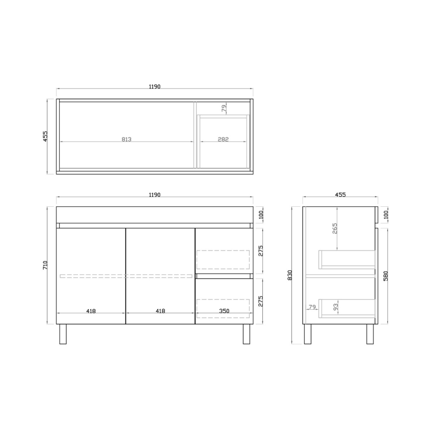 1200mm White Oak MDF Bathroom Vanity Right Drawers Free Standing Cabinet Only