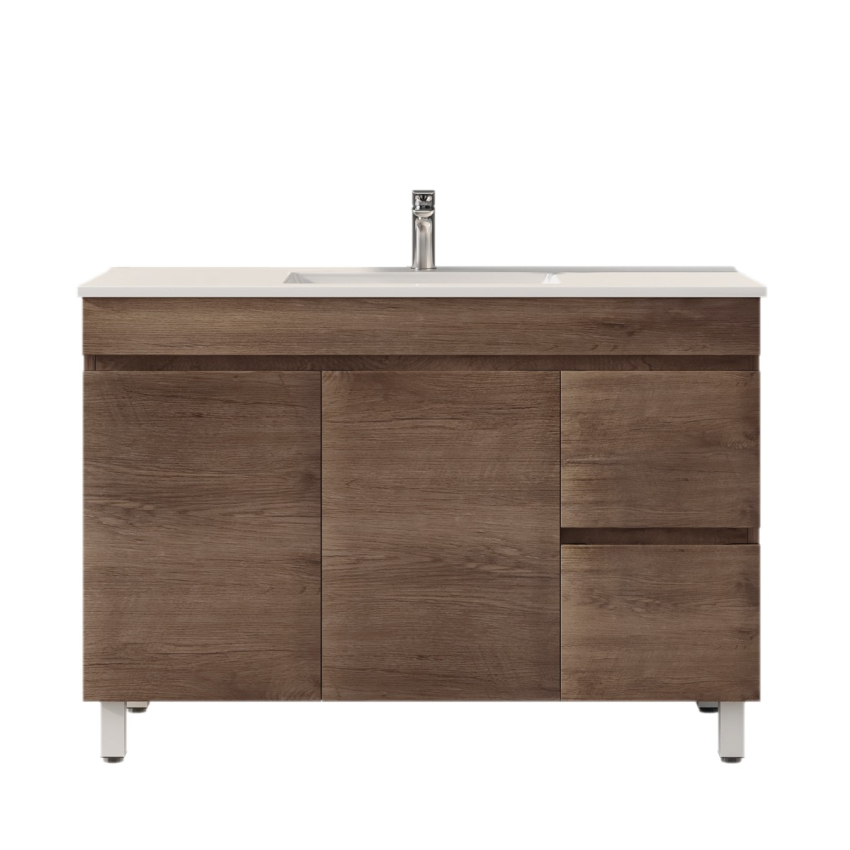 1200mm Dark Oak MDF Bathroom Vanity Right Drawers Free Standing Cabinet Only