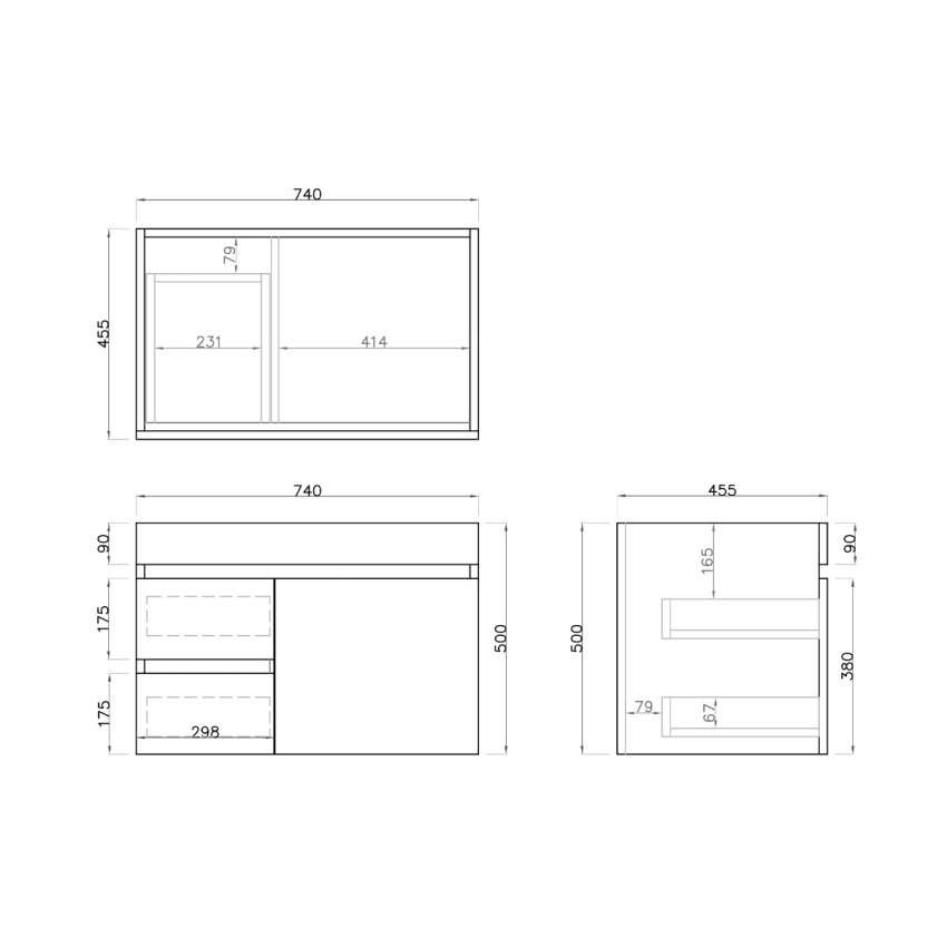 750mm White Oak MDF Bathroom Floating Vanity Left Drawers 1 Door Wall Hung Cabinet Only