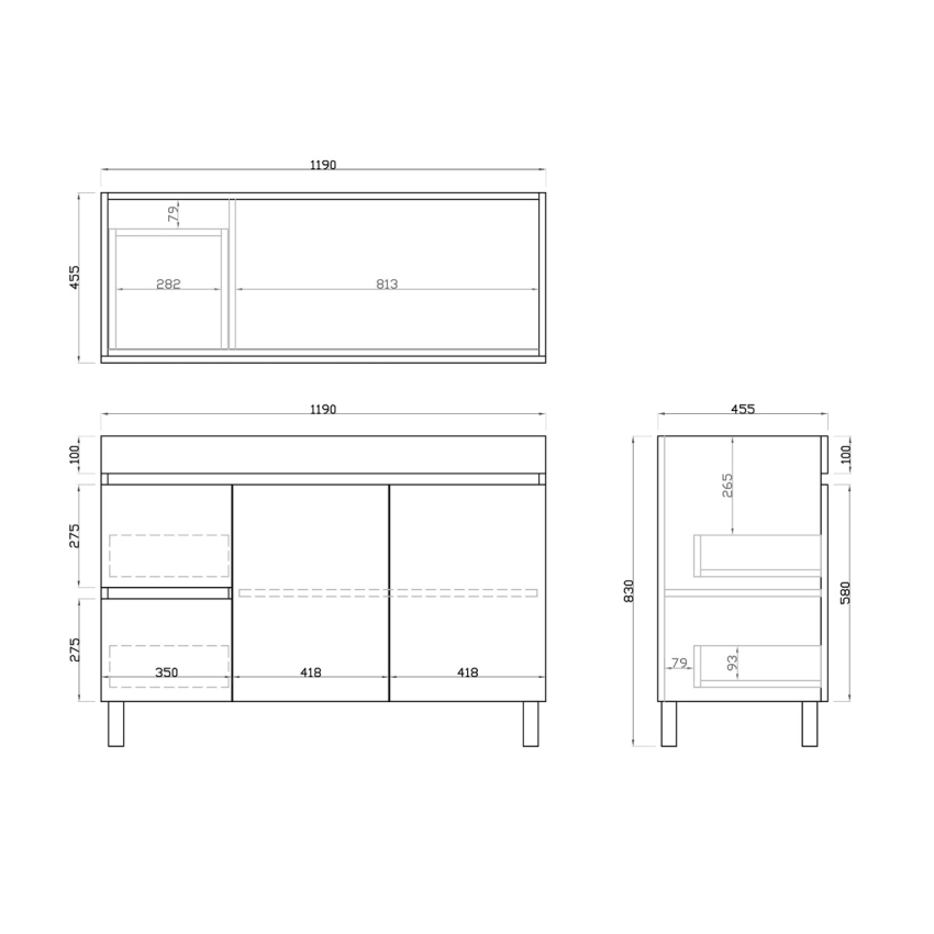 1200mm Dark Grey MDF Bathroom Vanity Left Drawers Free Standing Cabinet Only