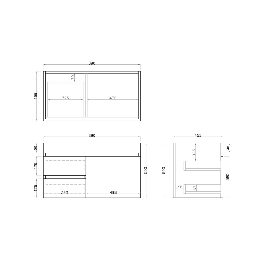 900mm White Oak MDF Bathroom Vanity Left Drawers Wall Hung Cabinet Only