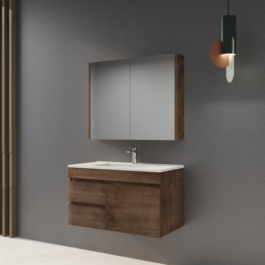 900mm Dark Oak MDF Bathroom Vanity Left Drawers Wall Hung Cabinet Only