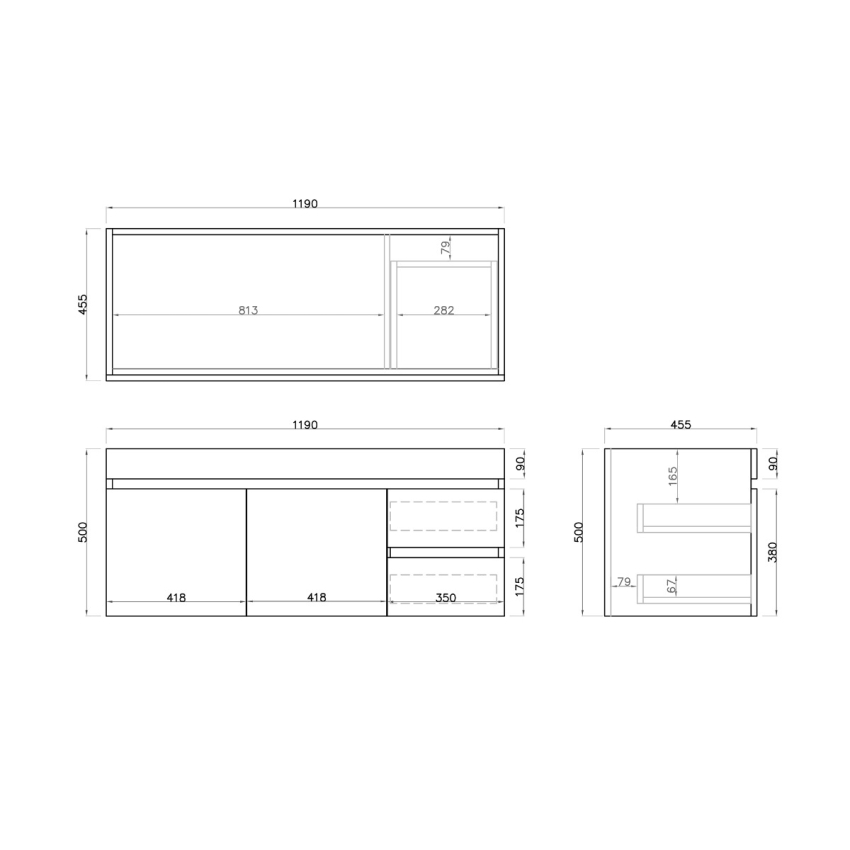 1200mm White Oak MDF Bathroom Vanity Right Drawers Wall Hung Cabinet Only
