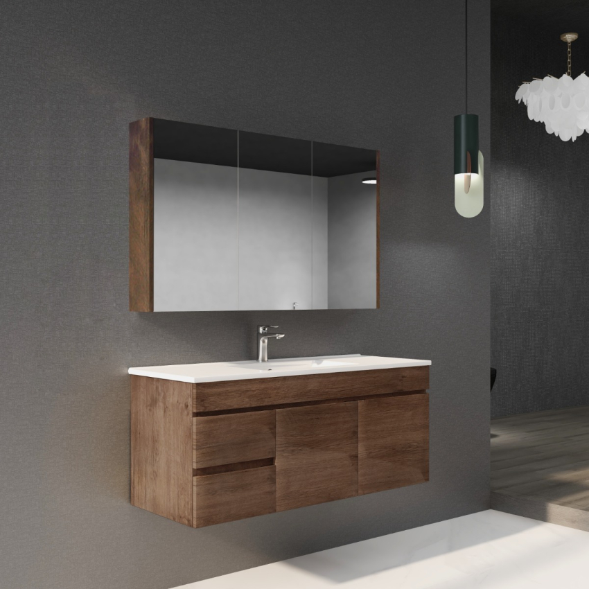 1200mm Dark Oak MDF Bathroom Vanity Left Drawers Wall Hung Cabinet Only
