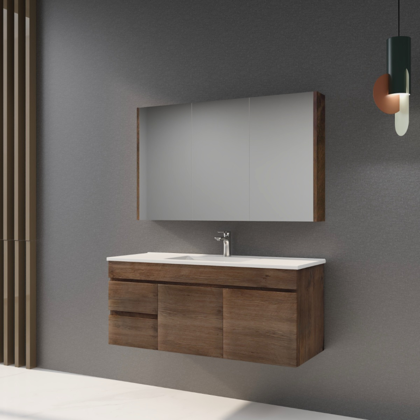 1200mm Dark Oak MDF Bathroom Vanity Left Drawers Wall Hung Cabinet Only