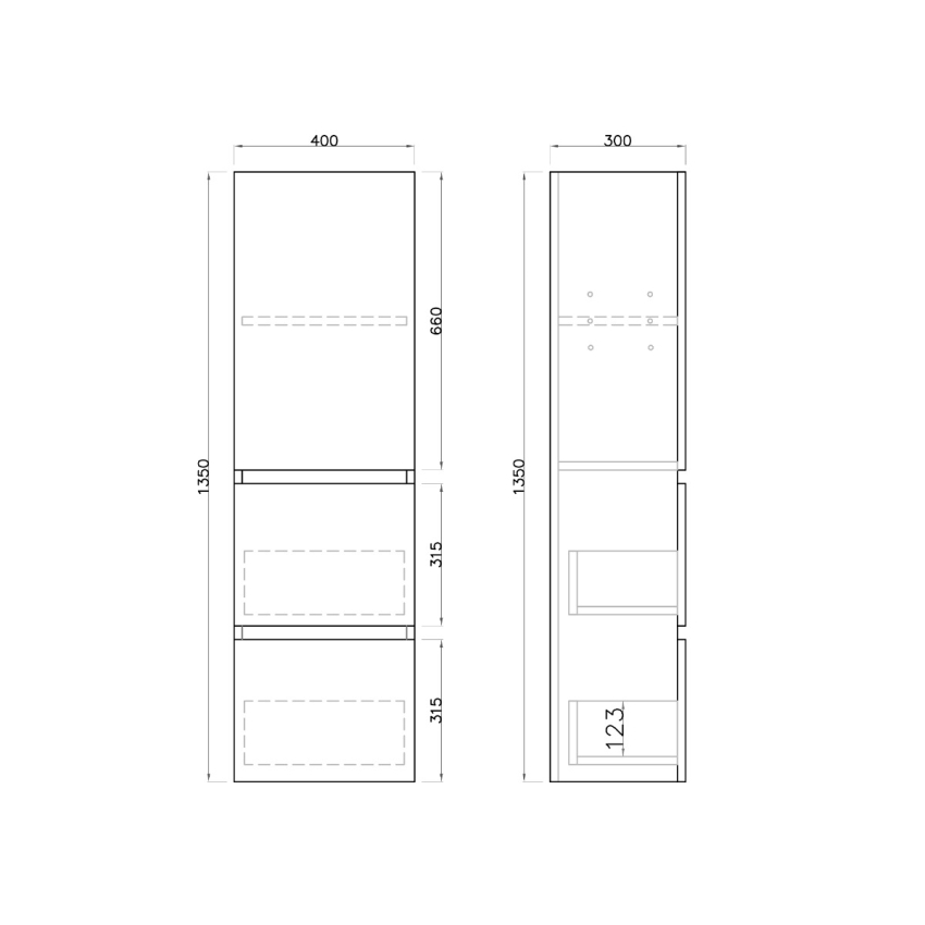 1350mm Dark Grey TT MDF 2 Drawers Single Door Tall Boy