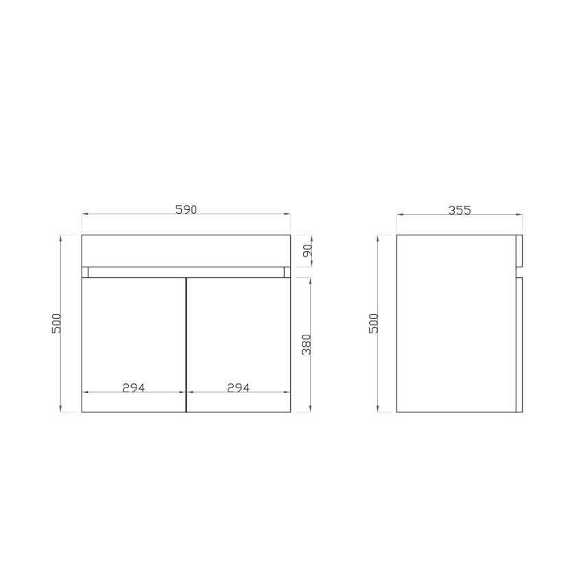 600mm Narrow White Oak MDF Bathroom Vanity 2 Doors Wall Hung Cabinet Only