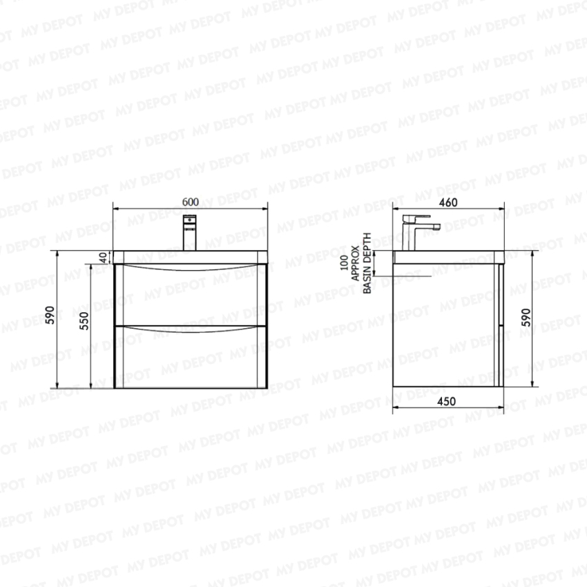 600mm Dark Oak MDF Bathroom Vanity 2 Doors ARC Wall Hung Cabinet Only