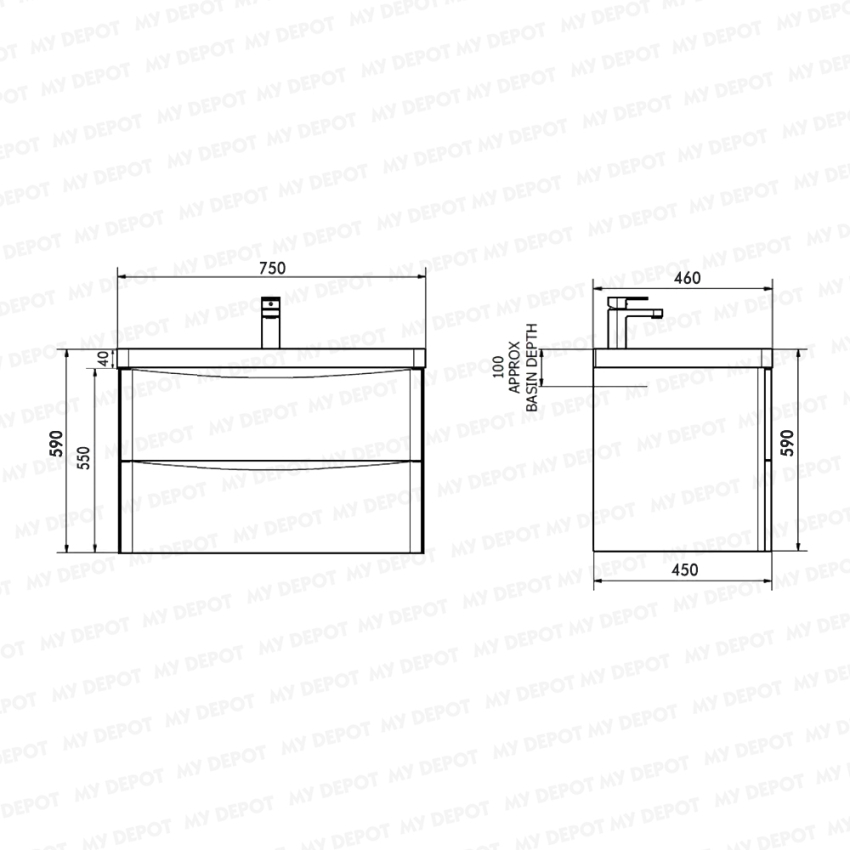 750mm White Oak MDF Bathroom Vanity 2 Doors ARC Wall Hung Cabinet Only
