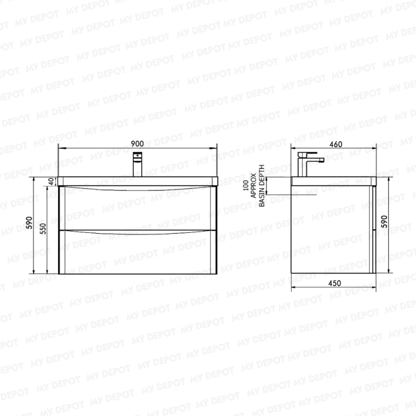 900mm White Oak MDF Bathroom Vanity 2 Doors ARC Wall Hung Cabinet Only