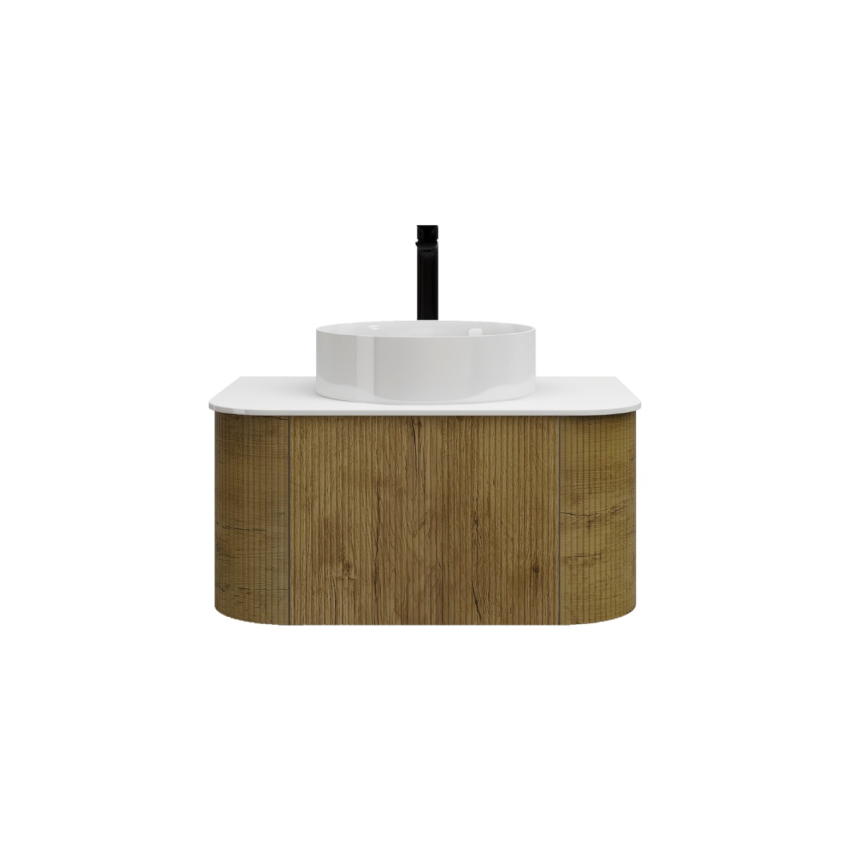 750mm Kiama Fluted Vanity Prime Oak 1 Drawer Curved Fluted Wall Hung Vanity Cabinet Only