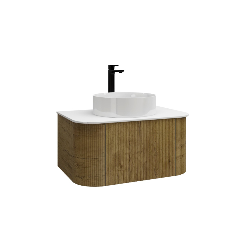 750mm Kiama Fluted Vanity Prime Oak 1 Drawer Curved Fluted Wall Hung Vanity Cabinet Only